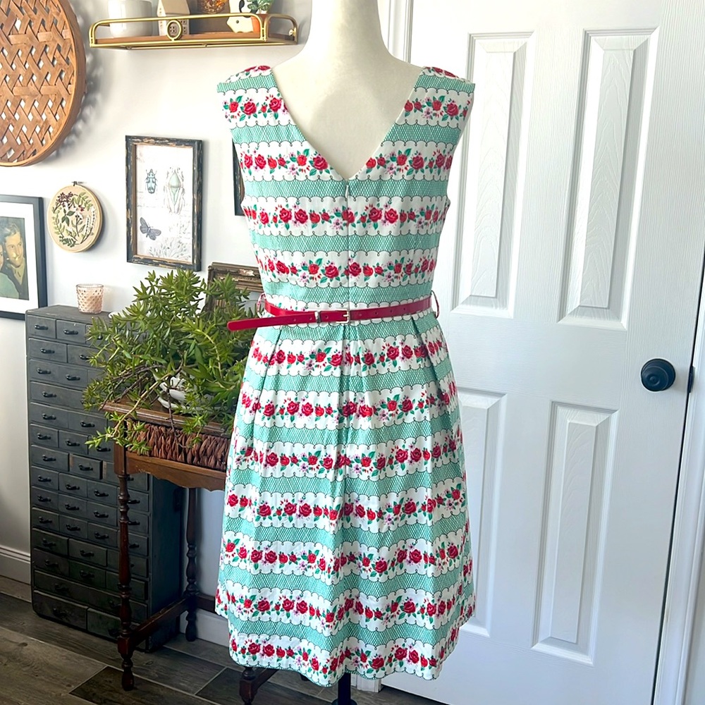 Joanie Clothing Red Rose Teal Dress - Picture 4 of 6